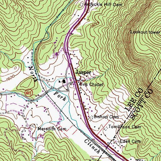 Topographic Map of Jasper Volunteer Fire Department, VA
