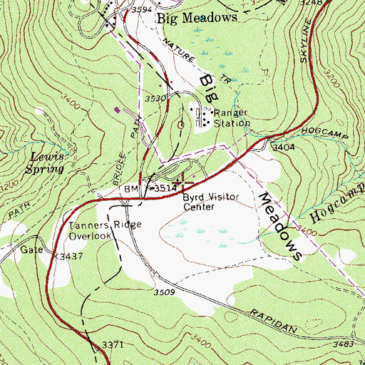 Topographic Map of Shenandoah National Park Big Meadows Work Center Fire Station, VA