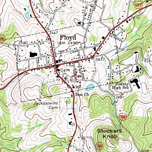 Topographic Map of Floyd County Volunteer Fire Department 1, VA