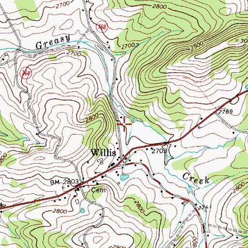 Topographic Map of Floyd County Volunteer Fire Department 2, VA
