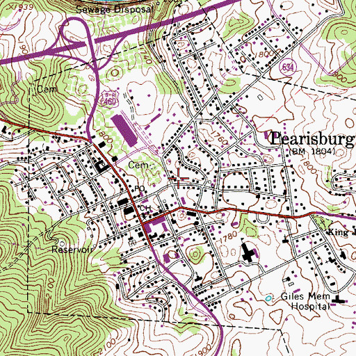 Topographic Map of Giles County Ambulance Service, VA