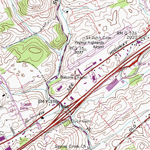 Topographic Map of Virginia State Police Med-Flight II, VA
