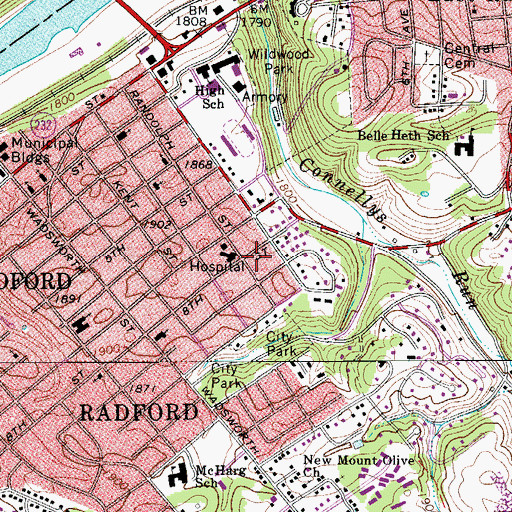 Topographic Map of Radford Emergency Medical Services, VA