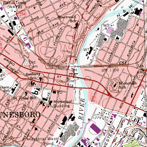 Topographic Map of Waynesboro First Aid Crew, VA