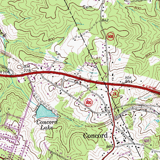 Topographic Map of Concord Volunteer Fire Department, VA
