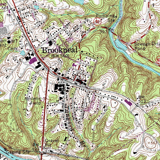 Topographic Map of Brookneal Volunteer Fire Department, VA
