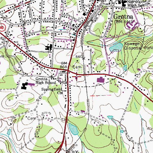 Topographic Map of Gretna Rescue Squad, VA