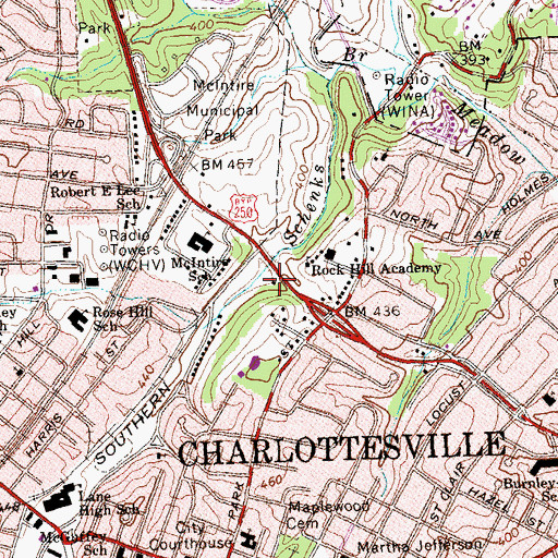 Topographic Map of Charlottesville - Albemarle Rescue Squad Station 1, VA