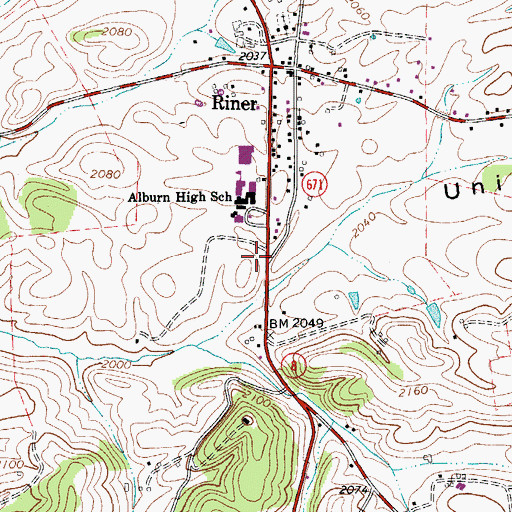 Topographic Map of Riner Volunteer Rescue Squad, VA