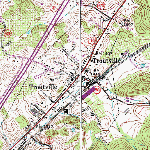 Topographic Map of Botetourt County Emergency Services Troutville, VA