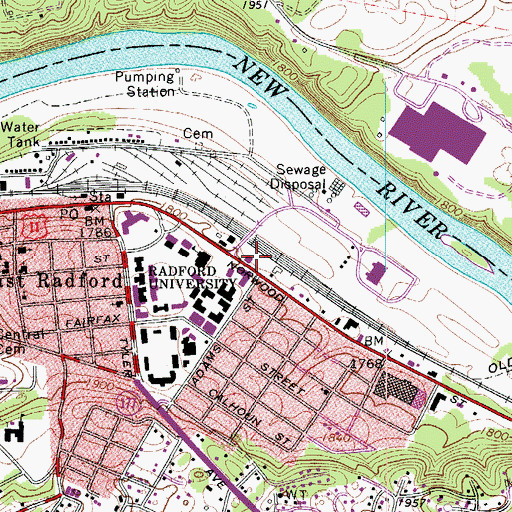 Topographic Map of Radford University Emergency Medical Services, VA