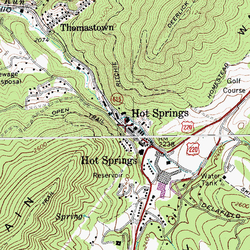 Topographic Map of Hot Springs Volunteer Fire Department, VA