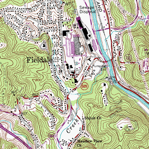 Topographic Map of Fieldale Volunteer Fire Department, VA