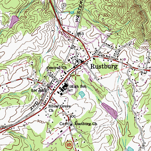 Topographic Map of Rustburg Volunteer Fire Department, VA