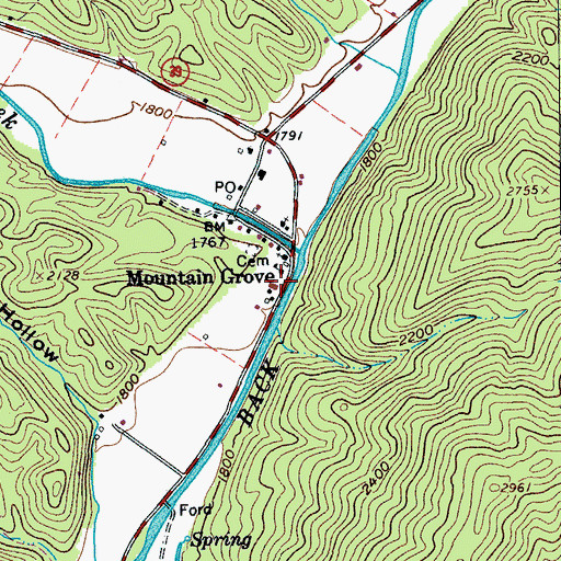 Topographic Map of Mountain Grove Volunteer Fire Department, VA