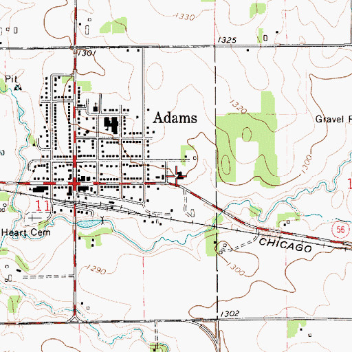 Topographic Map of Adams Area Ambulance Service, MN