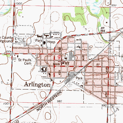Topographic Map of Arlington Area Ambulance Service, MN