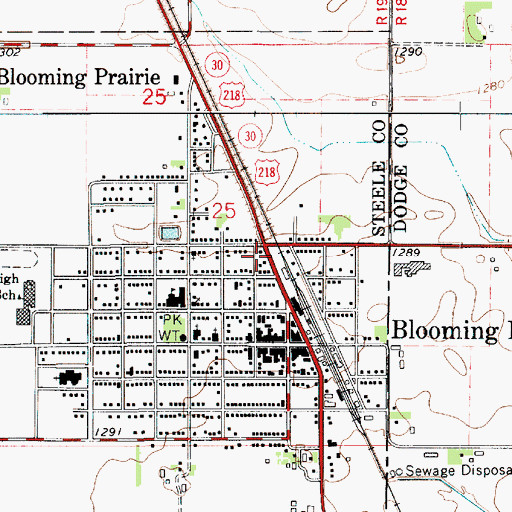 Topographic Map of Blooming Prairie Ambulance, MN