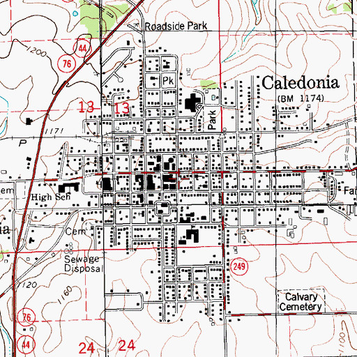 Topographic Map of Caledonia Ambulance, MN