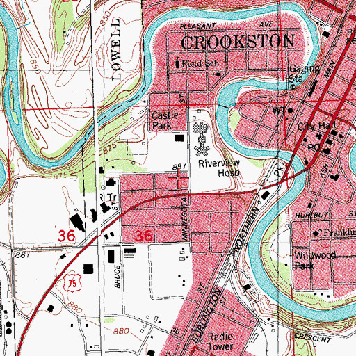 Topographic Map of Crookston Area Ambulance, MN
