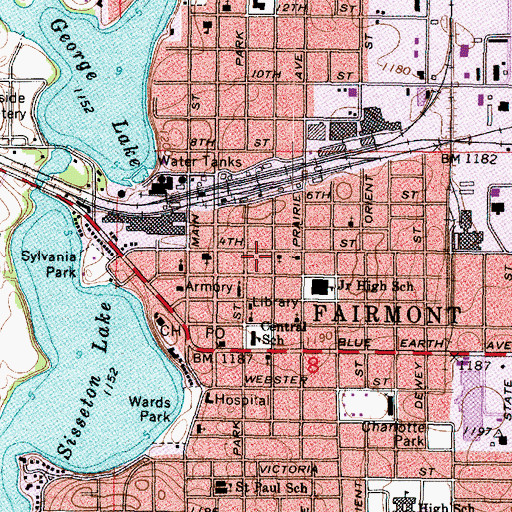 Topographic Map of Gold Cross Ambulance Fairmont, MN