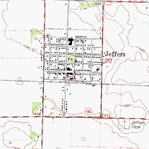 Topographic Map of Jeffers Ambulance Service, MN