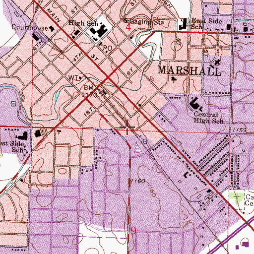 Topographic Map of North Memorial Ambulance Marshall, MN