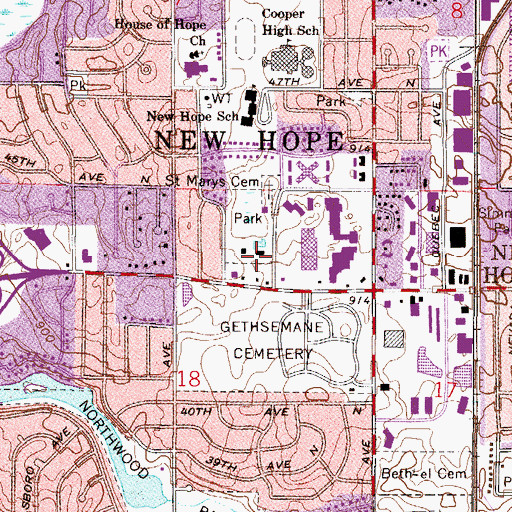 Topographic Map of North Memorial Ambulance Service New Hope, MN