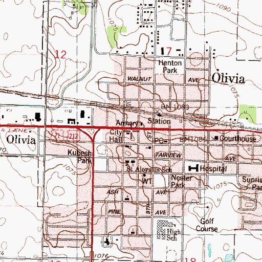 Topographic Map of Olivia Ambulance Service, MN