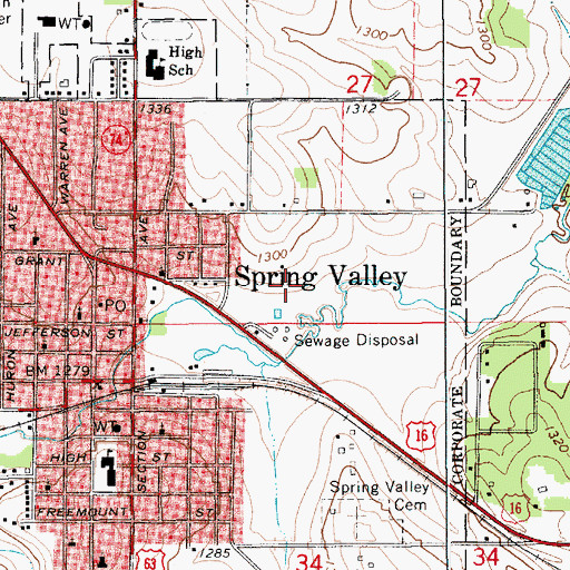 Topographic Map of Spring Valley Area Ambulance, MN