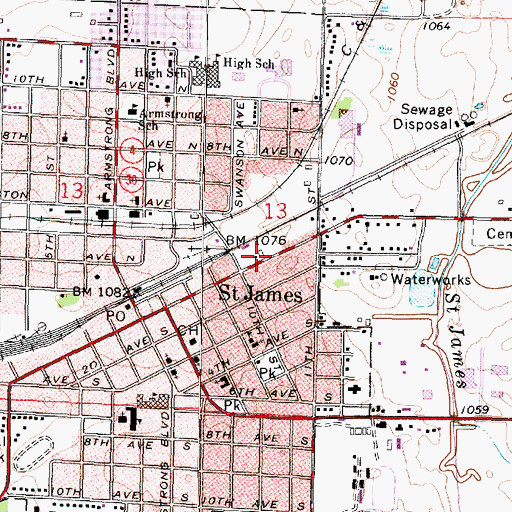 Topographic Map of Saint James Ambulance, MN