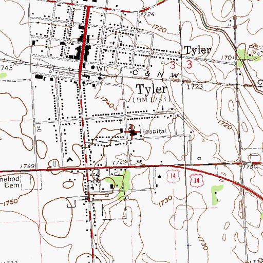 Topographic Map of Tyler Ambulance Service, MN