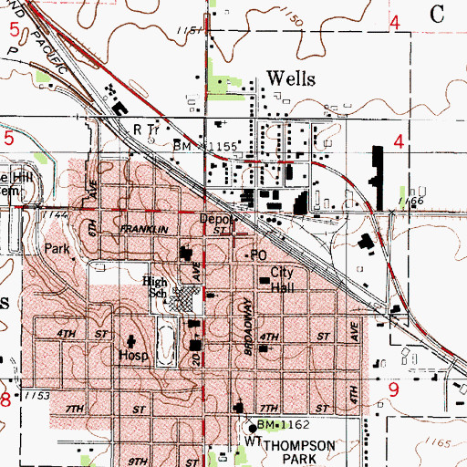 Topographic Map of Wells Community Ambulance Service, MN