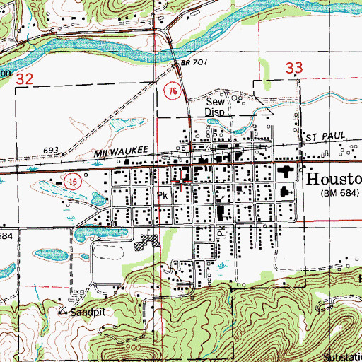 Topographic Map of Houston Community Ambulance, MN