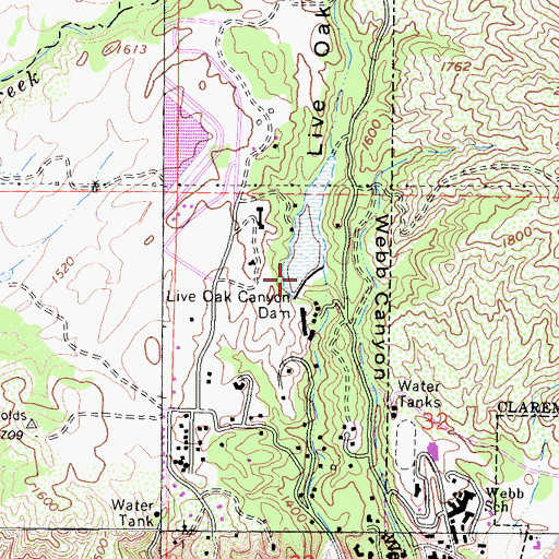 Topographic Map of Live Oak Canyon Dam, CA
