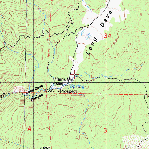 Topographic Map of Long Dave Valley, CA