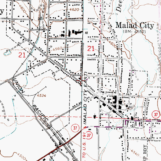 Topographic Map of Nell J Redfield Memorial Hospital, ID