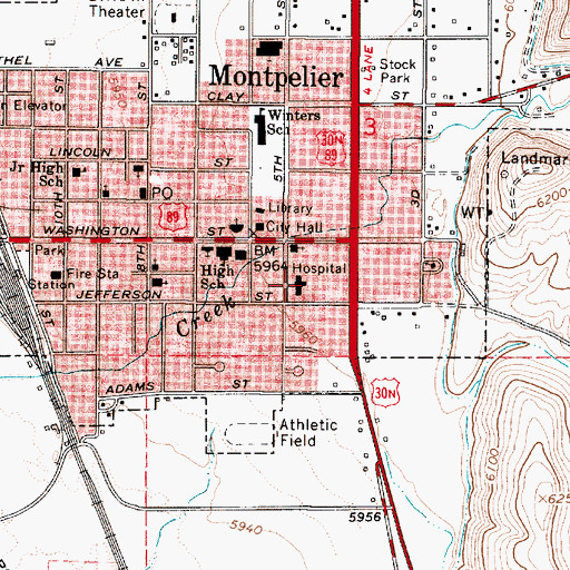 Topographic Map of Bear Lake Memorial Hospital, ID