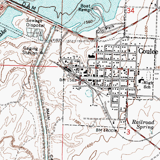 Topographic Map of Coulee City Police Department, WA