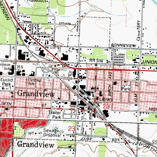 Topographic Map of Grandview Police Department, WA