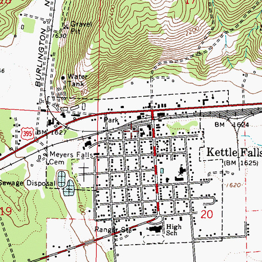 Topographic Map of Kettle Falls Police Department, WA