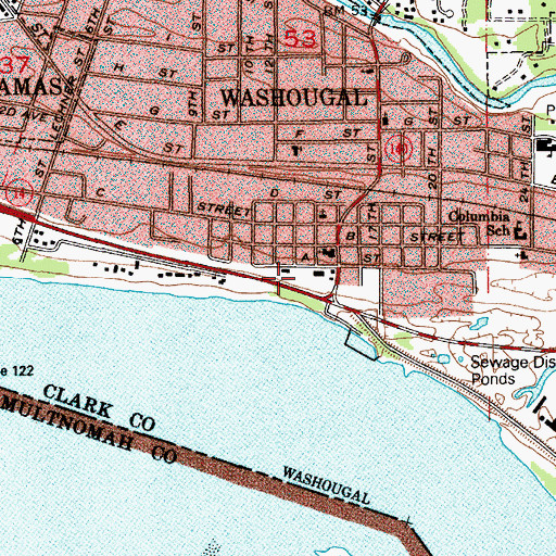 Topographic Map of Washougal Police Department, WA