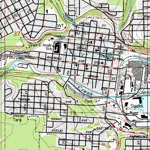 Topographic Map of Shelton City Police Department, WA