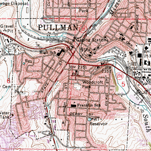 Topographic Map of Pullman Police Department, WA