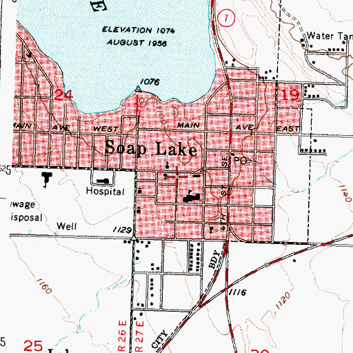 Topographic Map of Soap Lake City Police Department, WA