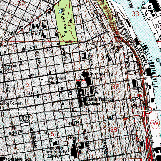 Topographic Map of Pierce County Sheriff's Office Tacoma, WA
