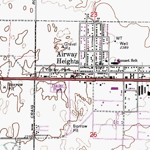 Topographic Map of Airway Heights Police Department, WA