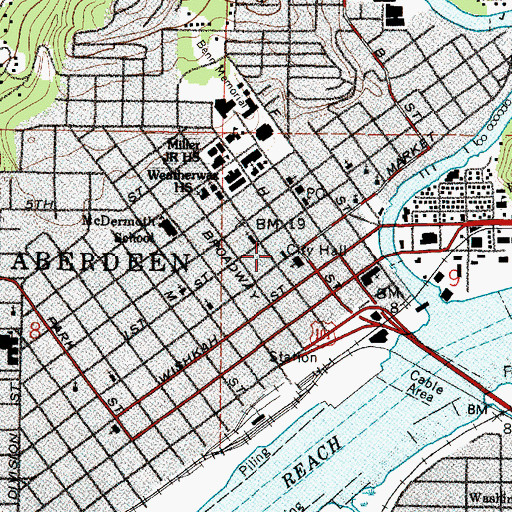 Topographic Map of Aberdeen Police Department, WA