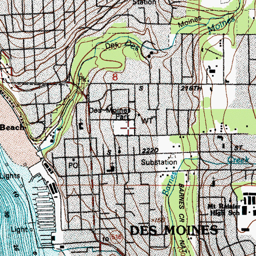 Topographic Map of Des Moines Police Department, WA