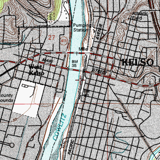 Topographic Map of Kelso Police Department, WA